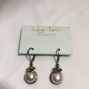 Indigo Falls Silver Pearl Drop Earrings
